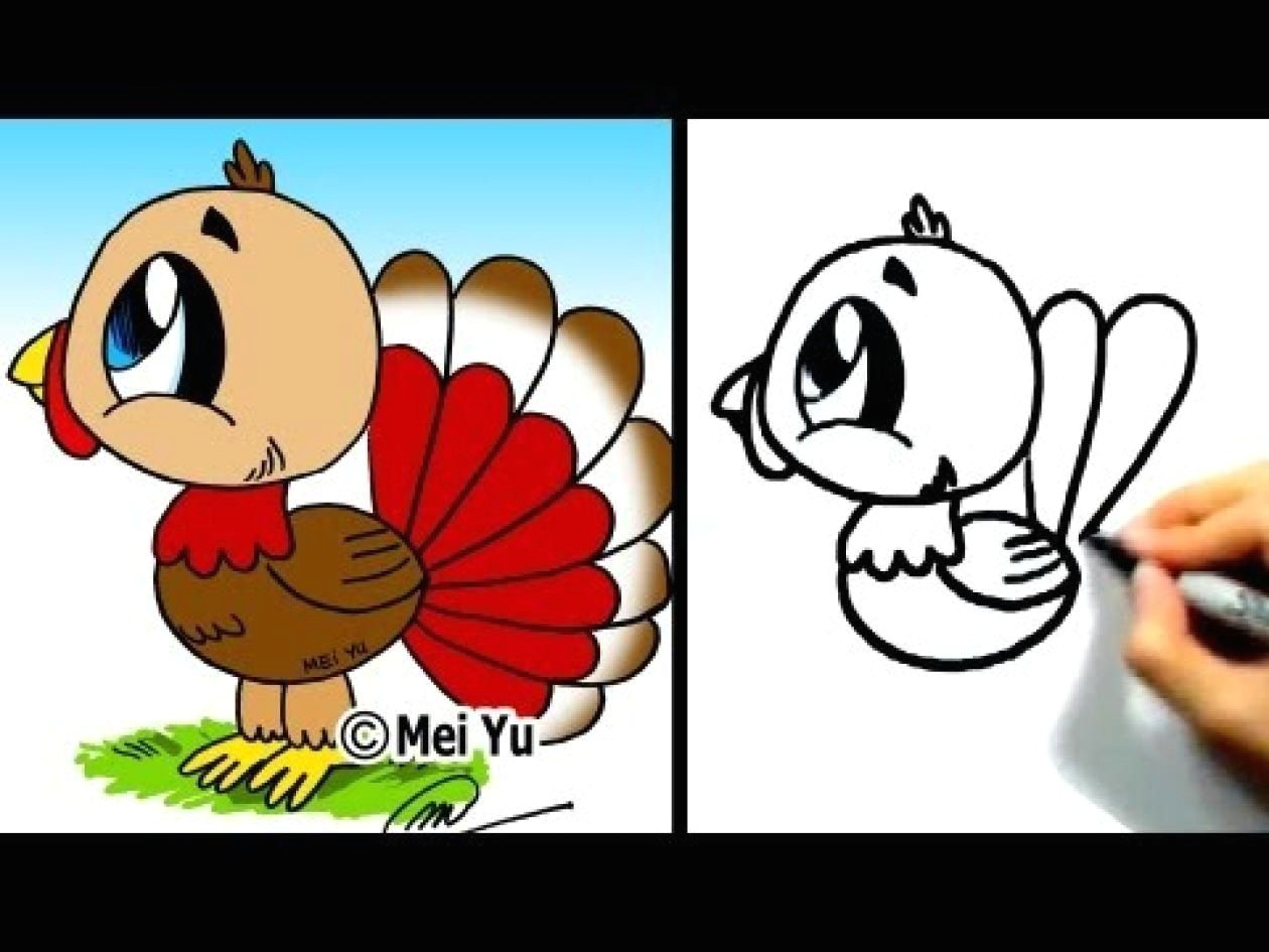 Drawing A Cartoon Turkey Great for Thanksgiving Cute Lil Turkey Mei Yu Fun 2 Draw Youtube