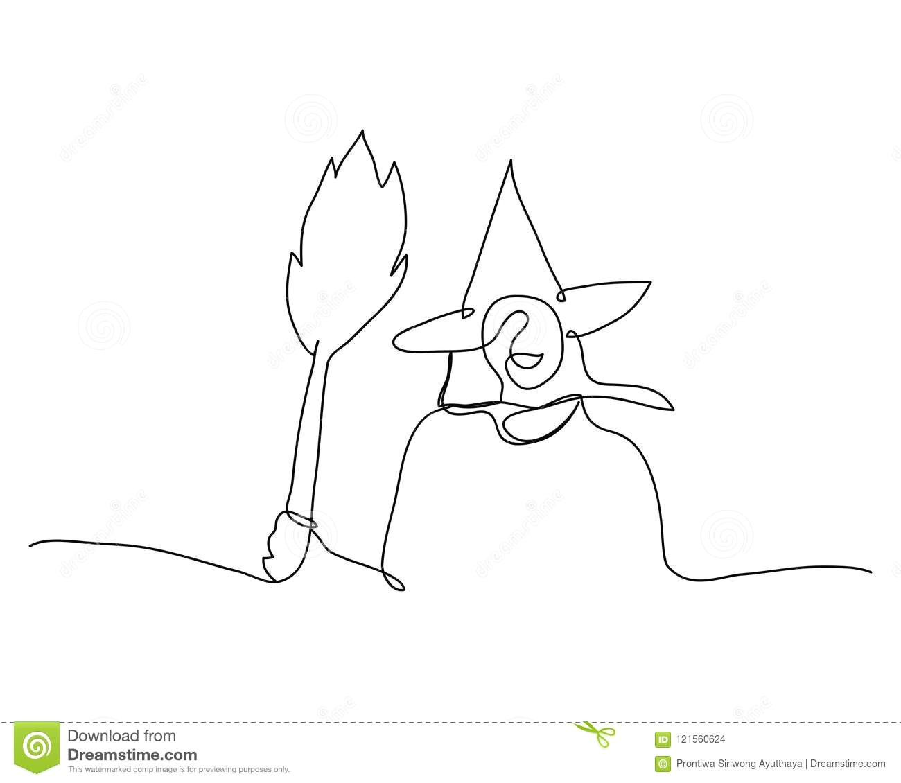 Drawing A Cartoon Witch Continuous Line Drawing Of A Beautiful Woman Witch Halloween Linear
