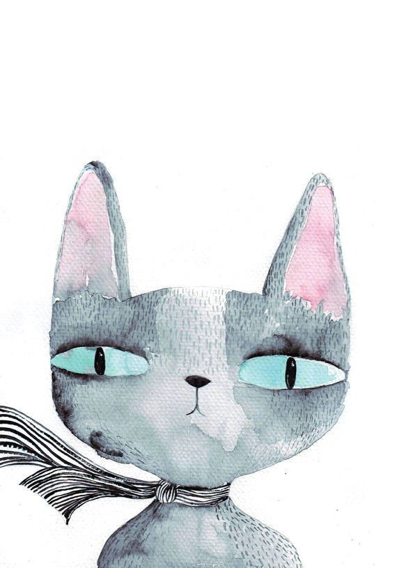 Drawing A Cat Eye Cat S Eyes Card Cat Greeting Card Blank Watercolour Cat Card
