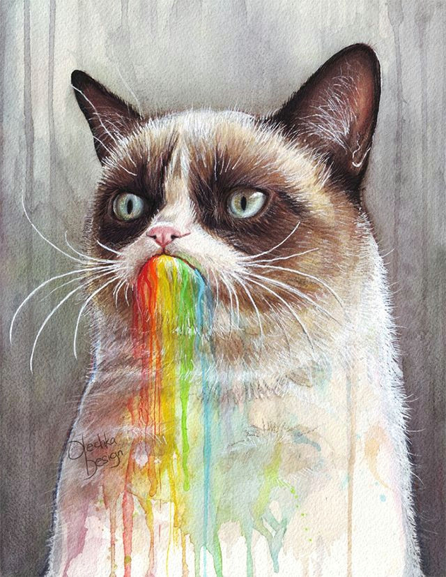 Drawing A Cat Meme Grumpy Cat Tastes the Rainbow A Painting by Olechka Art