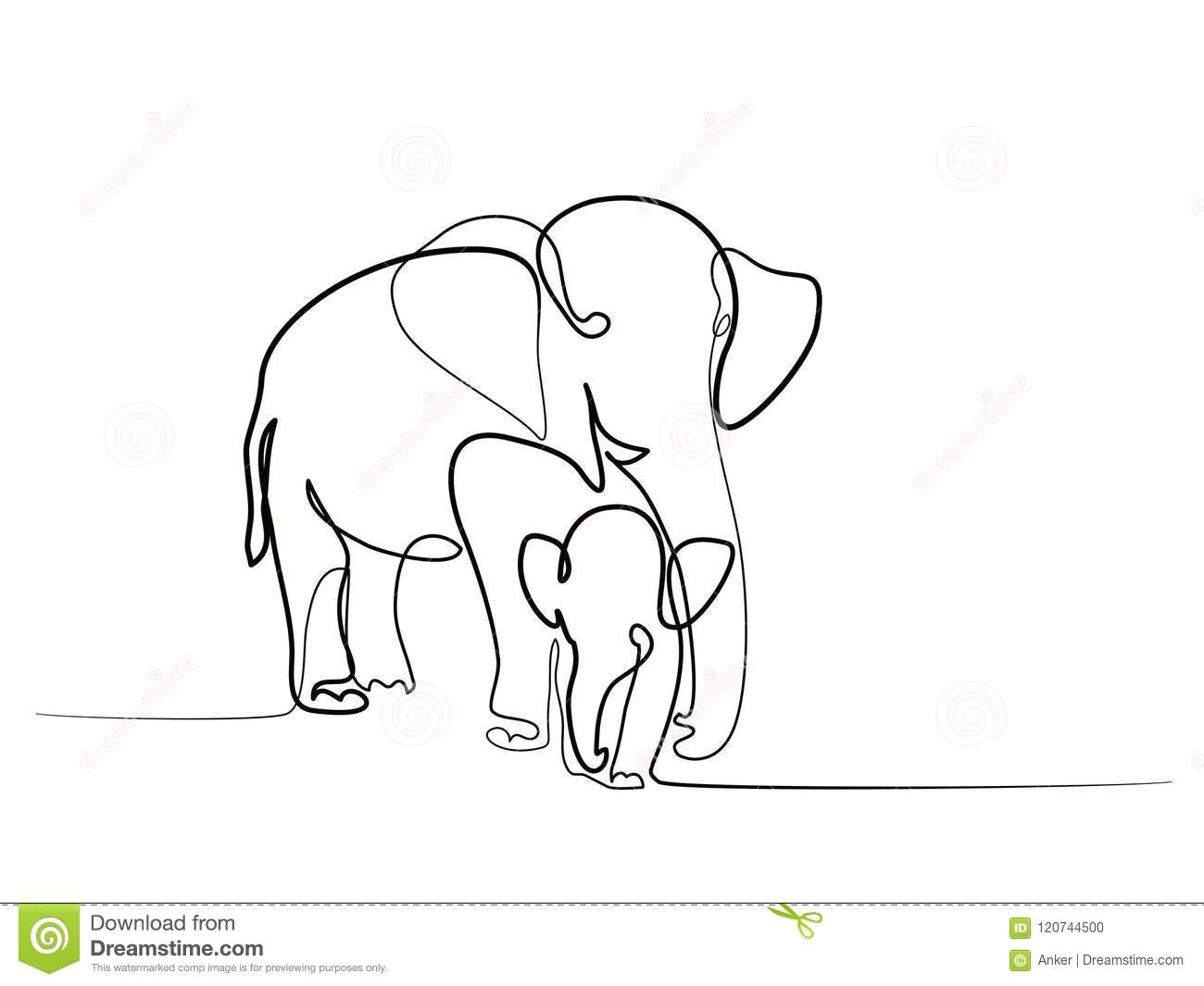 Drawing A Cute Elephant Elephant with Baby Stock Vector Illustration Of Contourline 120744500