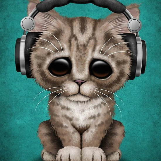 Drawing A Cute Kitten Cute Kitten Dj Wearing Headphones On Blue Jeff Bartels Cartoon