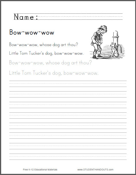 Drawing A Dog Rhyme Bow Wow Wow Classic Nursery Rhyme Worksheet Free to Print Pdf