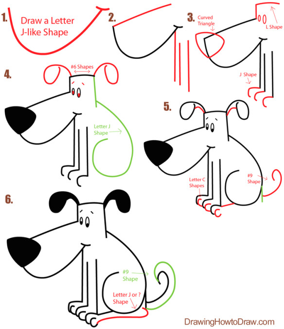 Drawing A Dog with Letters Big Guide to Drawing Cartoon Dogs Puppies with Basic Shapes for