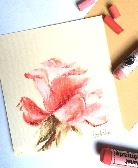 Drawing A Rose with Pastels Pastel Drawing Rose Flower Pink Drawing Art by Canotstop On Etsy