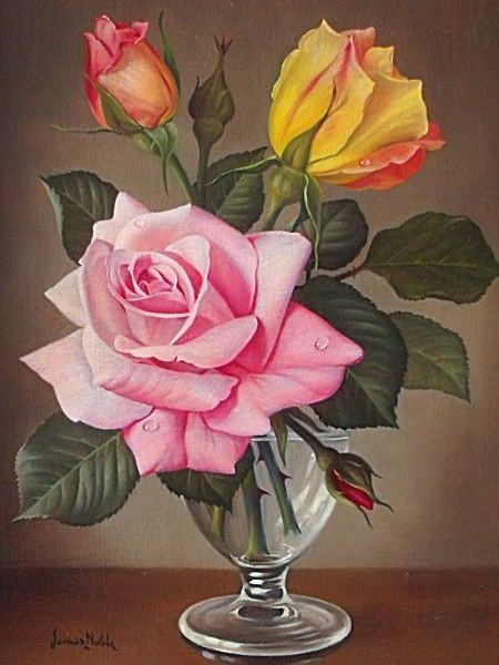 Drawing A Rose with Pastels Still Life Roses by James Noble Flowers Painting Oil Painting