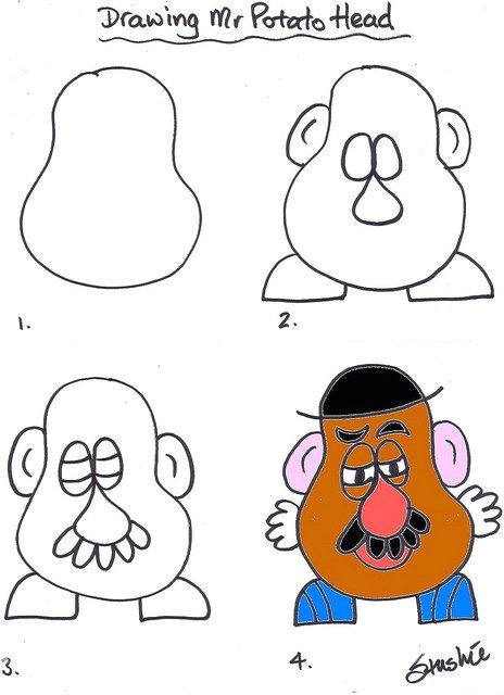 Drawing A Simple Cartoon Face Lesson 01 Drawing Mr Potato Head Rocks Drawings Art Potato Heads