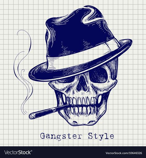 Drawing A Skull In Illustrator Sketch Of Gangster Skull Vector with Hat and Cigarette Download A