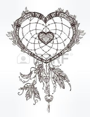 Drawing A Vector Heart Hand Drawn Romantic Drawing Of A Heart Shaped Dream Catcher