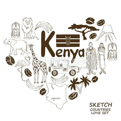 Drawing A Vector Heart Sketch Collection Of Kenyan Symbols Heart Shape Concept Travel