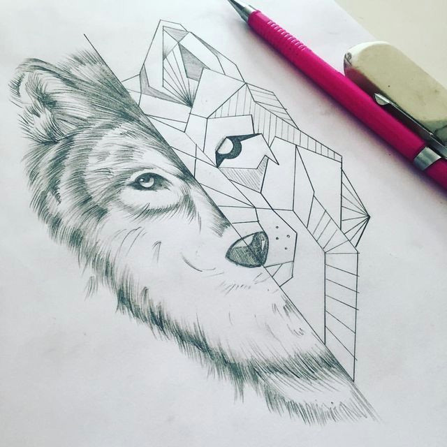 Drawing A Wolf Face but Feminine Wolf Instead Of Geometric Intricate Modern Day Tattoo