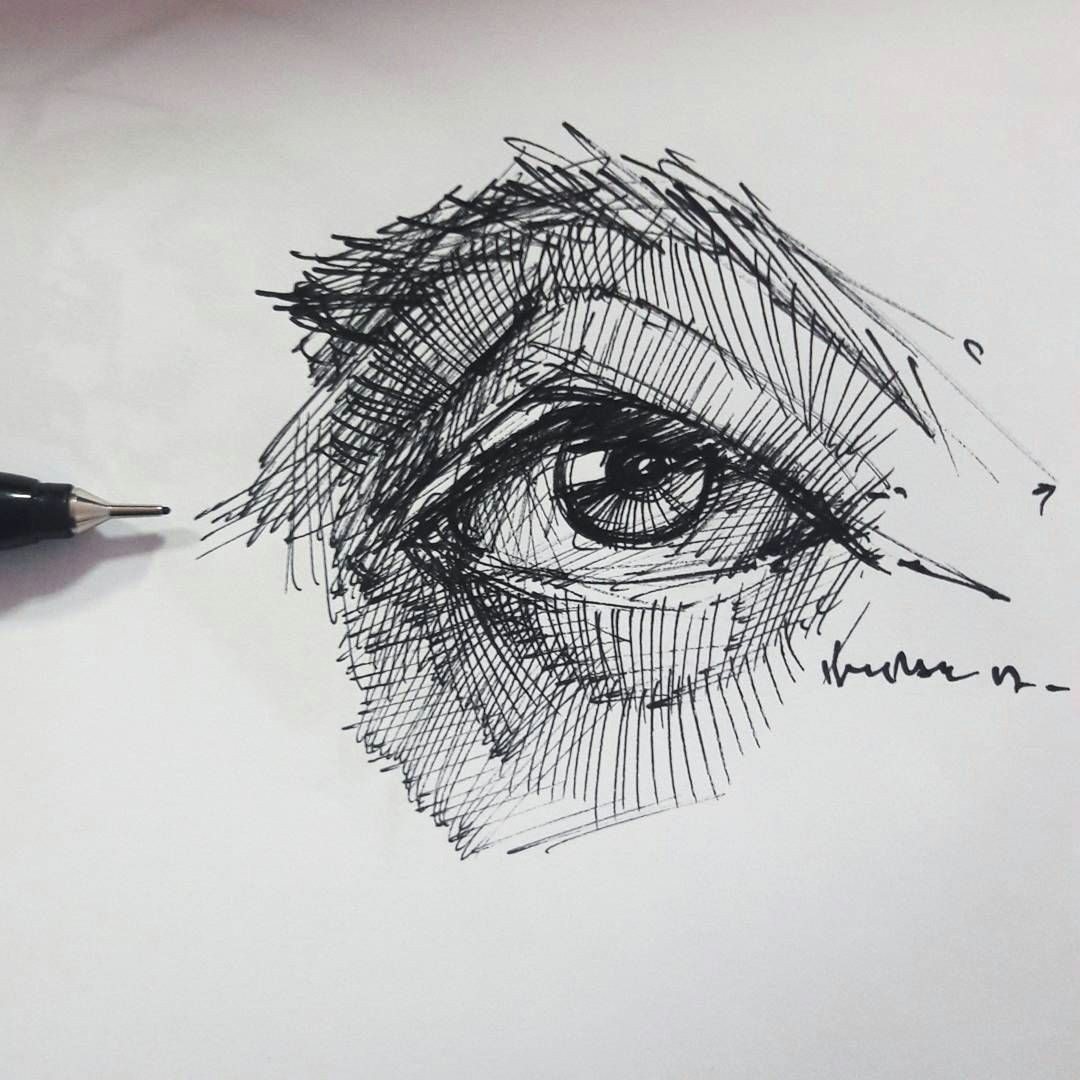 Drawing An Eye In Pen Eyedrawing Illustration Portre Dessin Pen Artsy Study Portrait