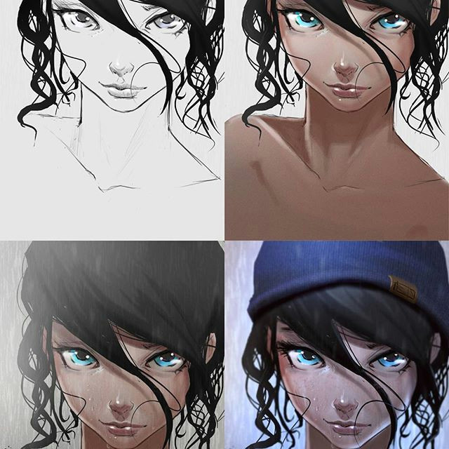 Drawing Anime Digital Art Steps Process Portrait Animegirl Anime Manga Rain Cute