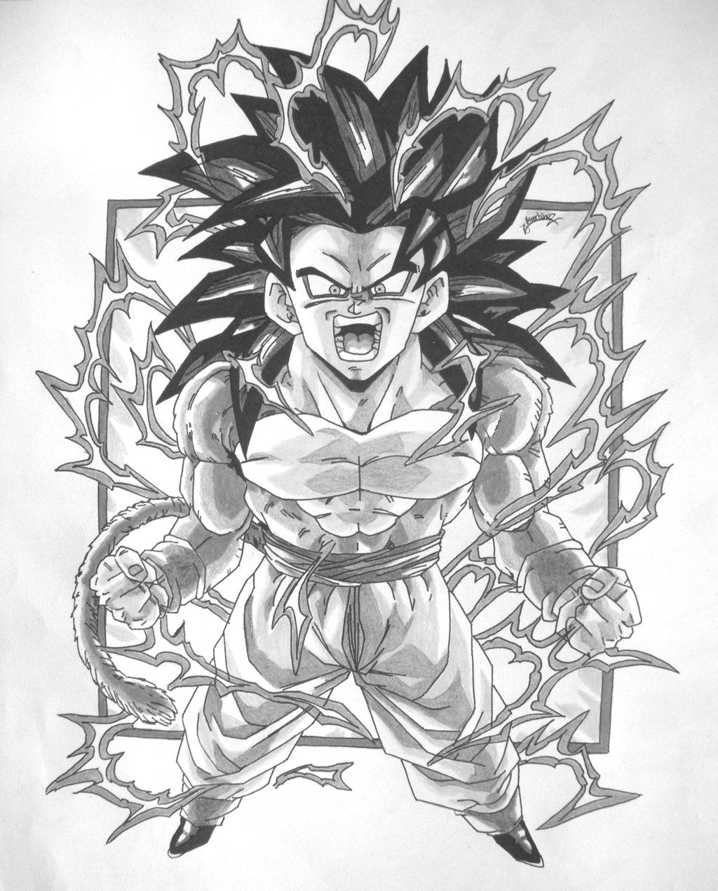 Drawing Anime Dragons Dbz Gt Character Drawings Dragonball Gt Black and White Goku Ss4