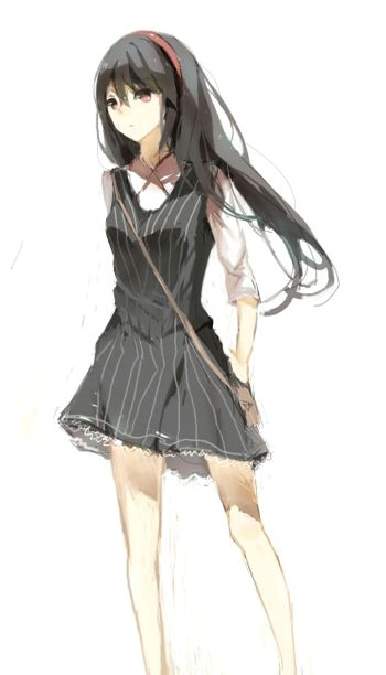 Drawing Anime Lady Pretty Female Character with Long Black Hair and Short Black Dress