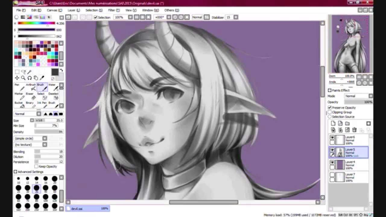 Drawing Anime Using Paint tool Sai Grayscale Painting Youtube
