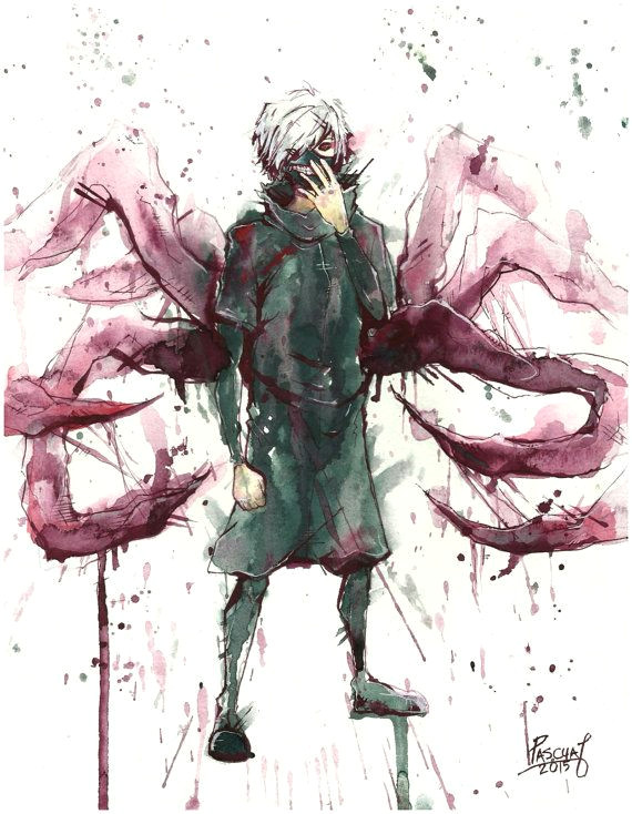 Drawing Anime Using Watercolor Ken Kaneki tokyo Ghoul Anime Watercolor Painting by