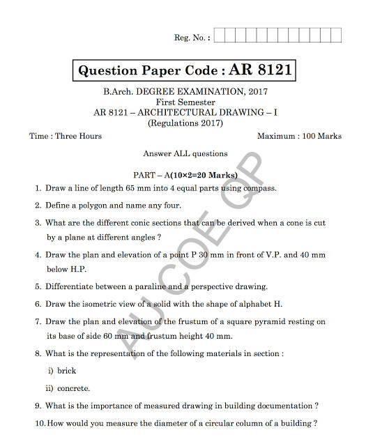 Drawing B Tech Question Papers Ar8121 Architectural Drawing I Question Papers 2018 Model