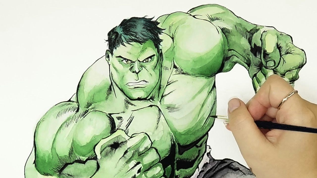 Drawing Cartoon Avengers Speed Drawing the Hulk Marvel Avengers Watercolor Painting Youtube