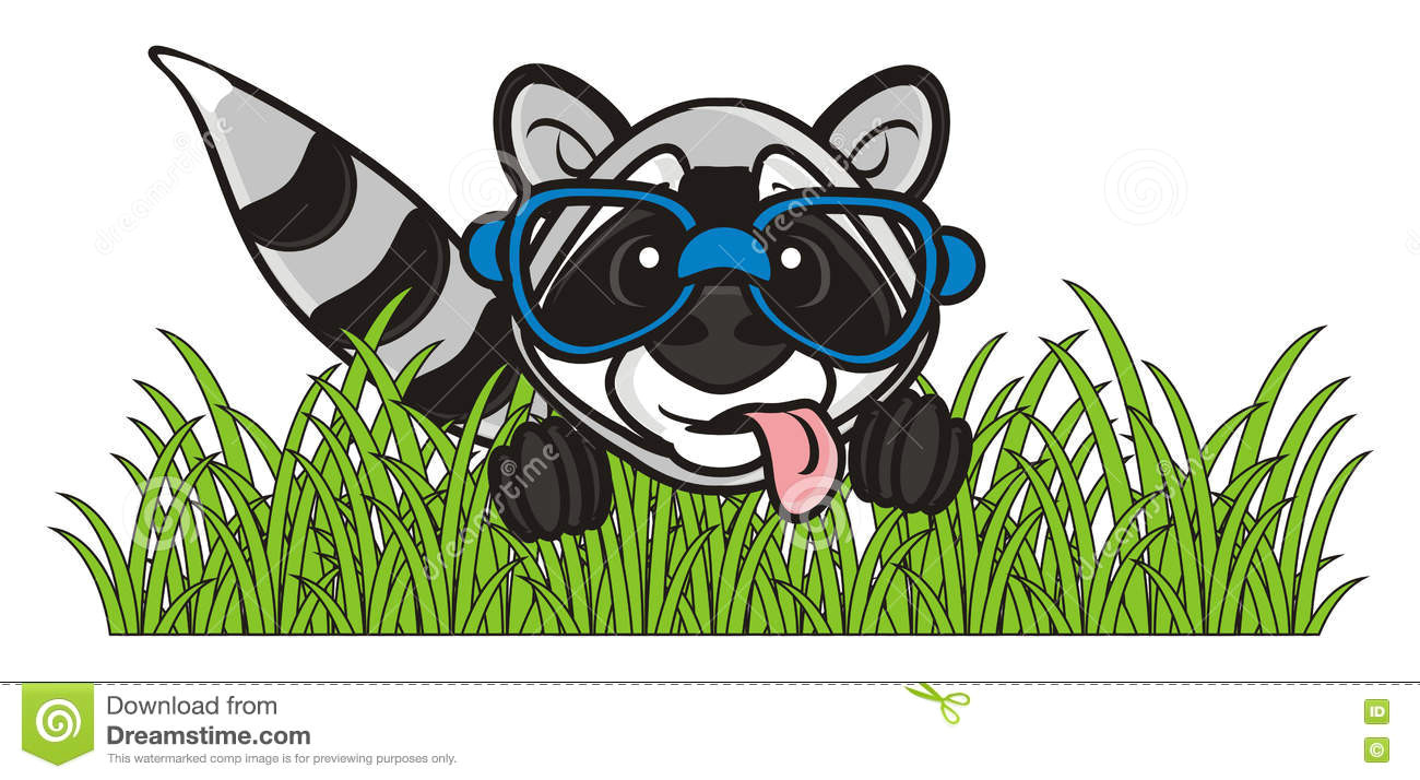 Drawing Cartoon Grass Raccoon Sitting In the Grass Stock Illustration Illustration Of