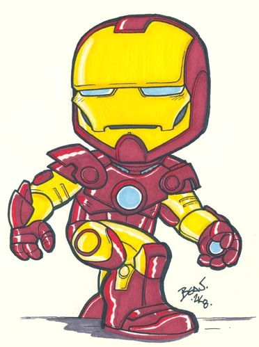 Drawing Cartoon Iron Man the Movie Version Of Shellhead Also On Ebay This Week 5 5x7in