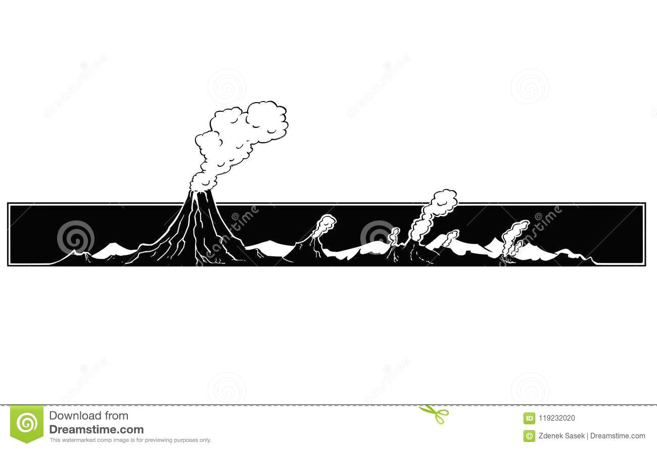 Drawing Cartoon Landscapes Vector Artistic Drawing Illustration Of Volcano Landscape Stock