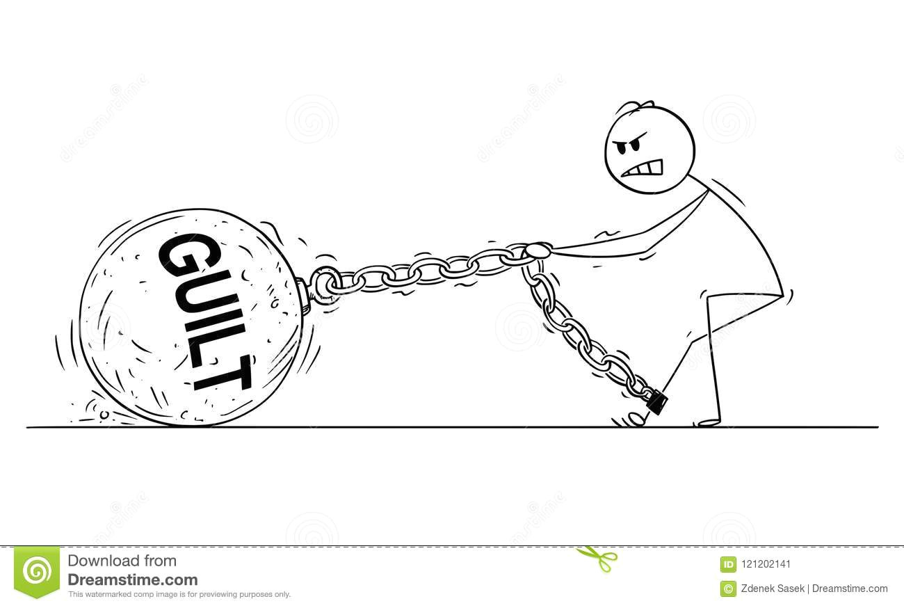 Drawing Cartoon Legs Cartoon Of Man or Businessman Pulling Big Iron Ball with Guilty Text