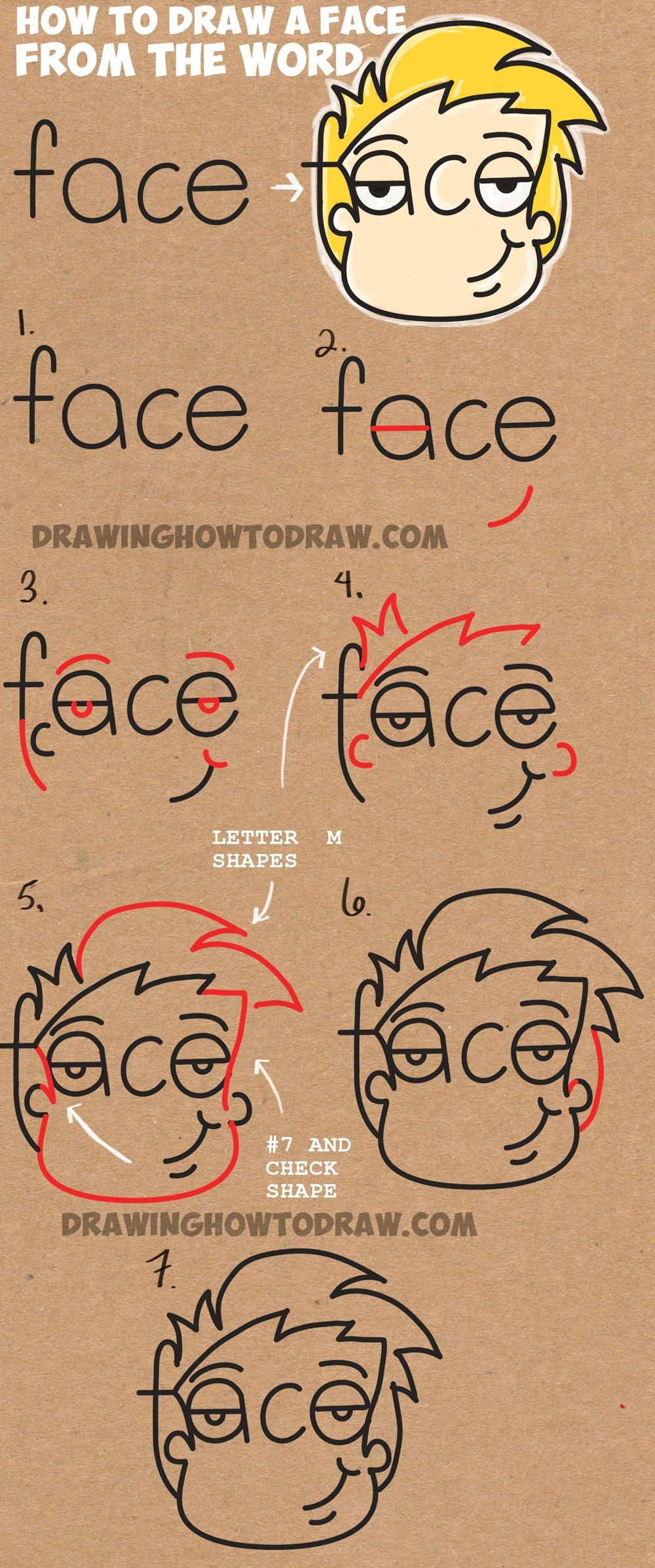 Drawing Cartoon Letters How to Draw Cartoon Faces From the Word Face Easy Step by Step