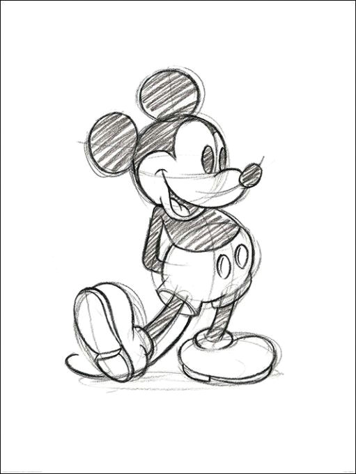 Drawing Cartoon Mice Mickey Mouse Sketched Single Kunstdruk Drawing Drawings Art