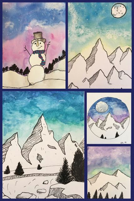 Drawing Cartoon Mountains Art Room Britt Jen Aranyi Mountain Scape Mixed Media Illustrations