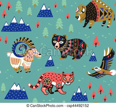 Drawing Cartoon Mountains Seamless Pattern with Mountain Animals Seamless Pattern Of Mountain