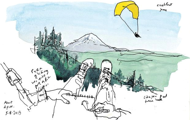 Drawing Cartoon Mountains Sketched In the Air Paragliding From Tiger Mountain issaquah