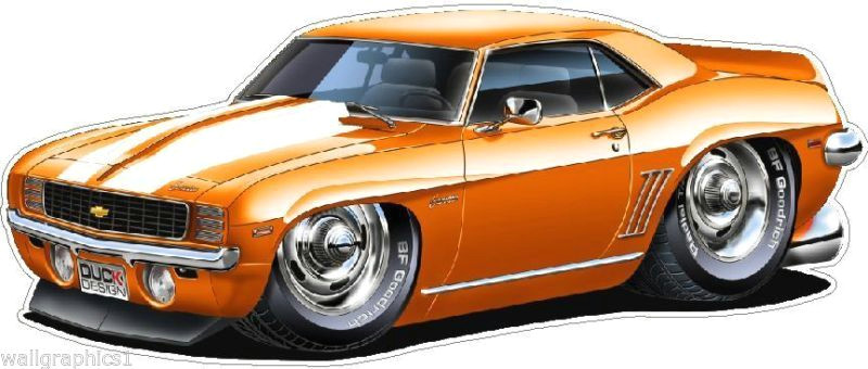 Drawing Cartoon Muscle Cars 1969 Camaro X 33 Rs Z 28 Dz 302 Muncie M22 Cartoon Car Wall Graphic