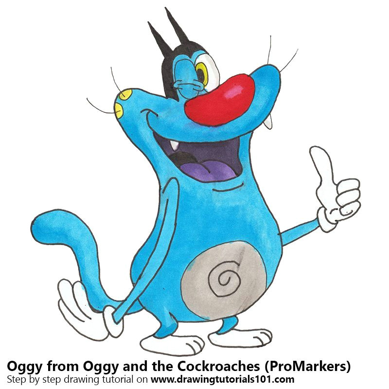 Drawing Cartoon Oggy Oggy From Oggy and the Cockroaches with Promarkers Drawing
