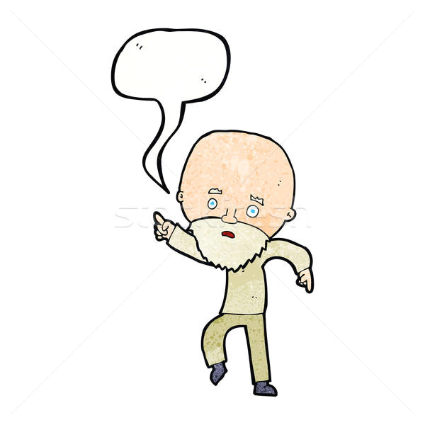 Drawing Cartoon Old Man Cartoon Worried Old Man Pointing with Speech Bubble Vector