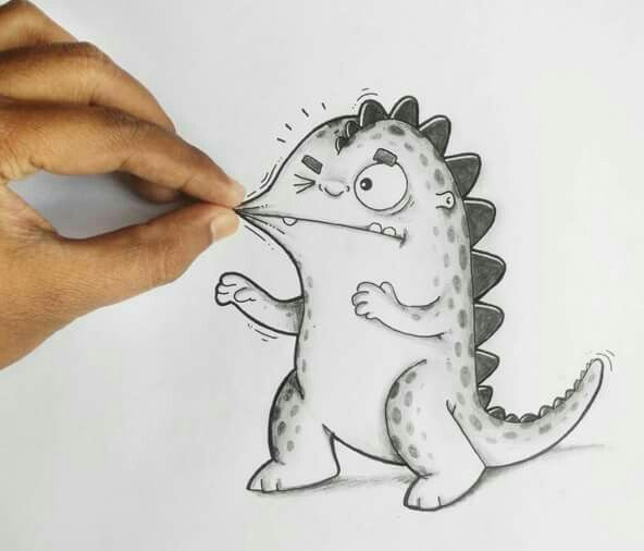 Drawing Cartoon Real Adorable Illustrated Characters Playfull Interact with Real Life