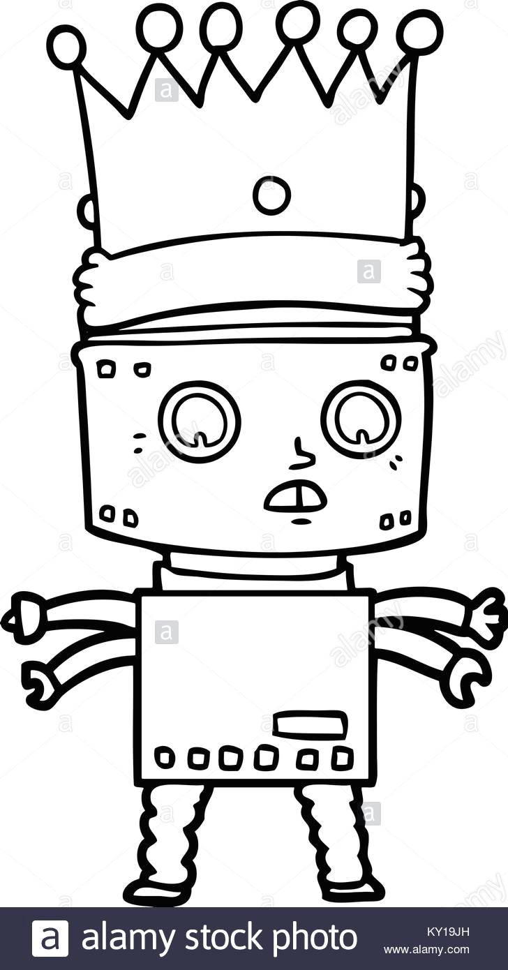 Drawing Cartoon Robots Cartoon Robot King Stock Vector Art Illustration Vector Image