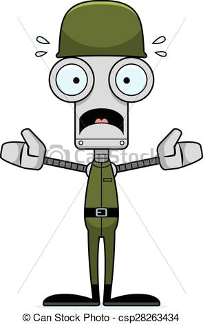Drawing Cartoon Robots Cartoon Scared soldier Robot A Cartoon soldier Robot Looking Scared