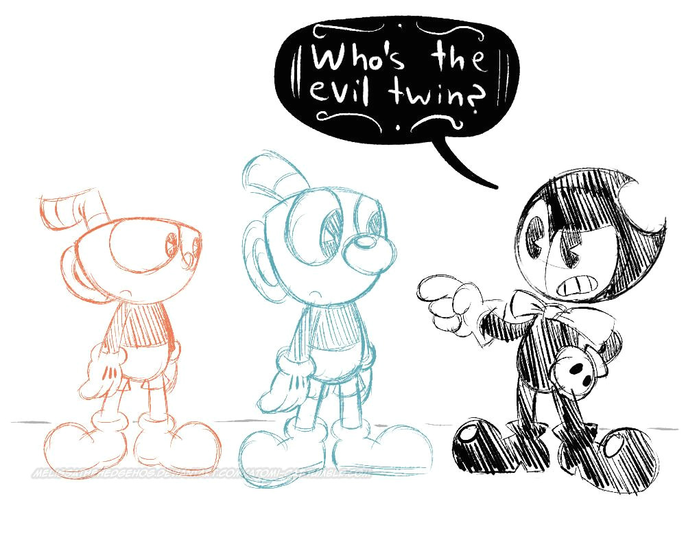 Drawing Cartoons 2 Bendy Cuphead Points to His Bro the Blue One Him Bendy A T I M