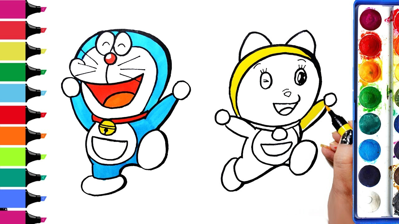Drawing Cartoons Doraemon Draw Color Paint Doraemon and Dorami Coloring Pages and Learn Colors