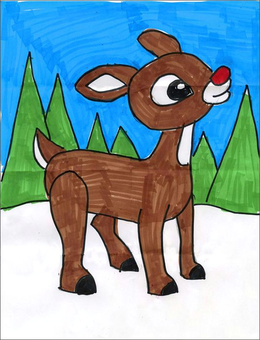 Drawing Cartoons for Beginners Pdf Draw Rudolph Apfk Tutorials Art Projects Christmas Art Projects