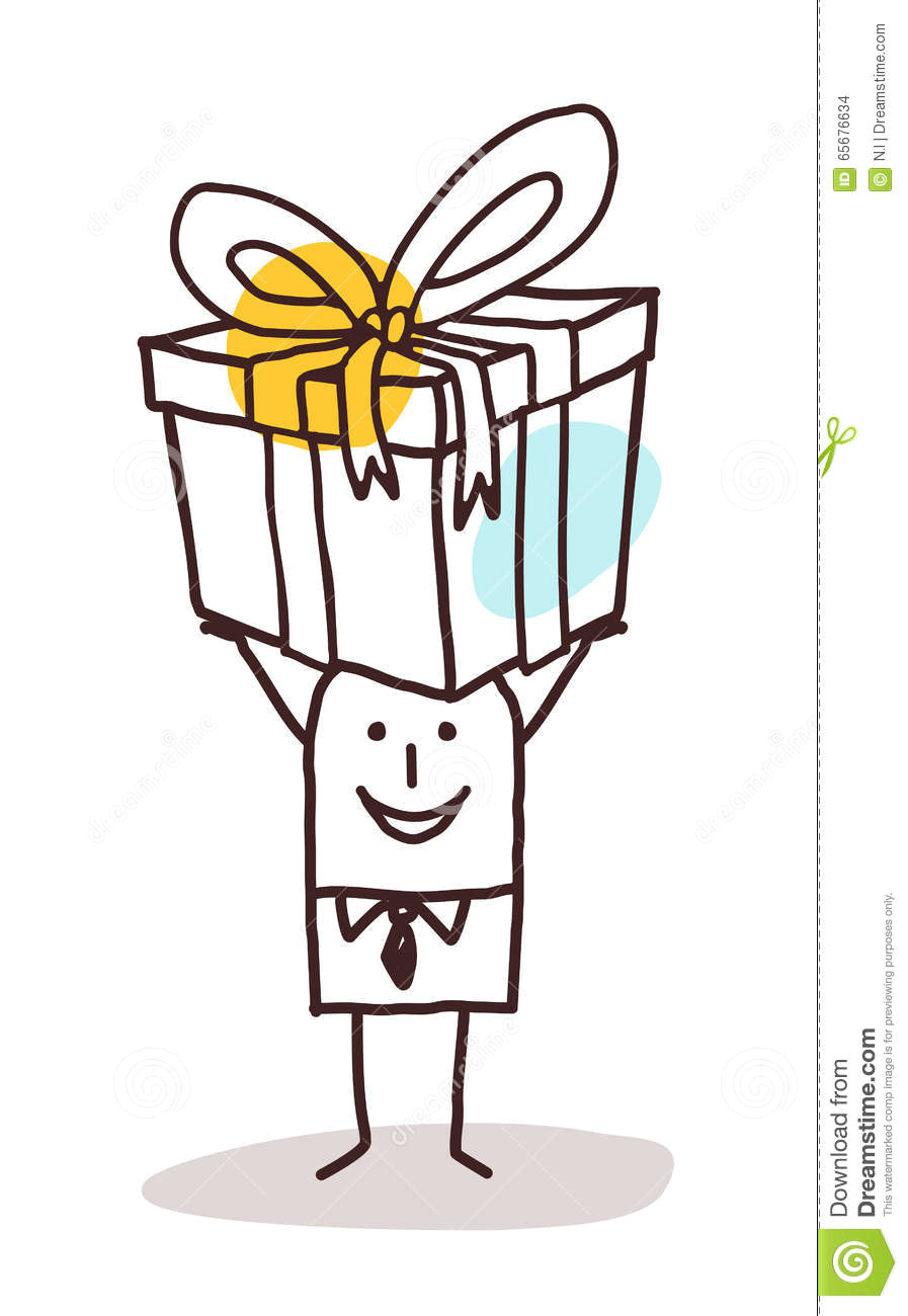 Drawing Cartoons Gifts Cartoon Man Carrying A Big Gift Package Stock Vector Illustration