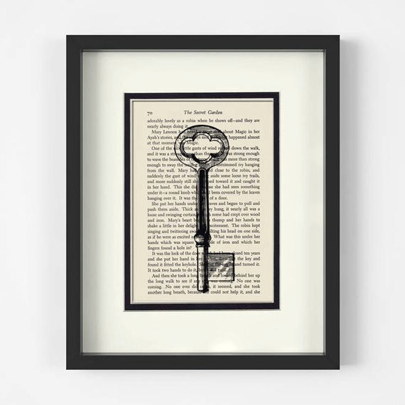 Drawing Cartoons Gifts the Secret Garden Key Over Vintage Secret Garden Book Page Etsy