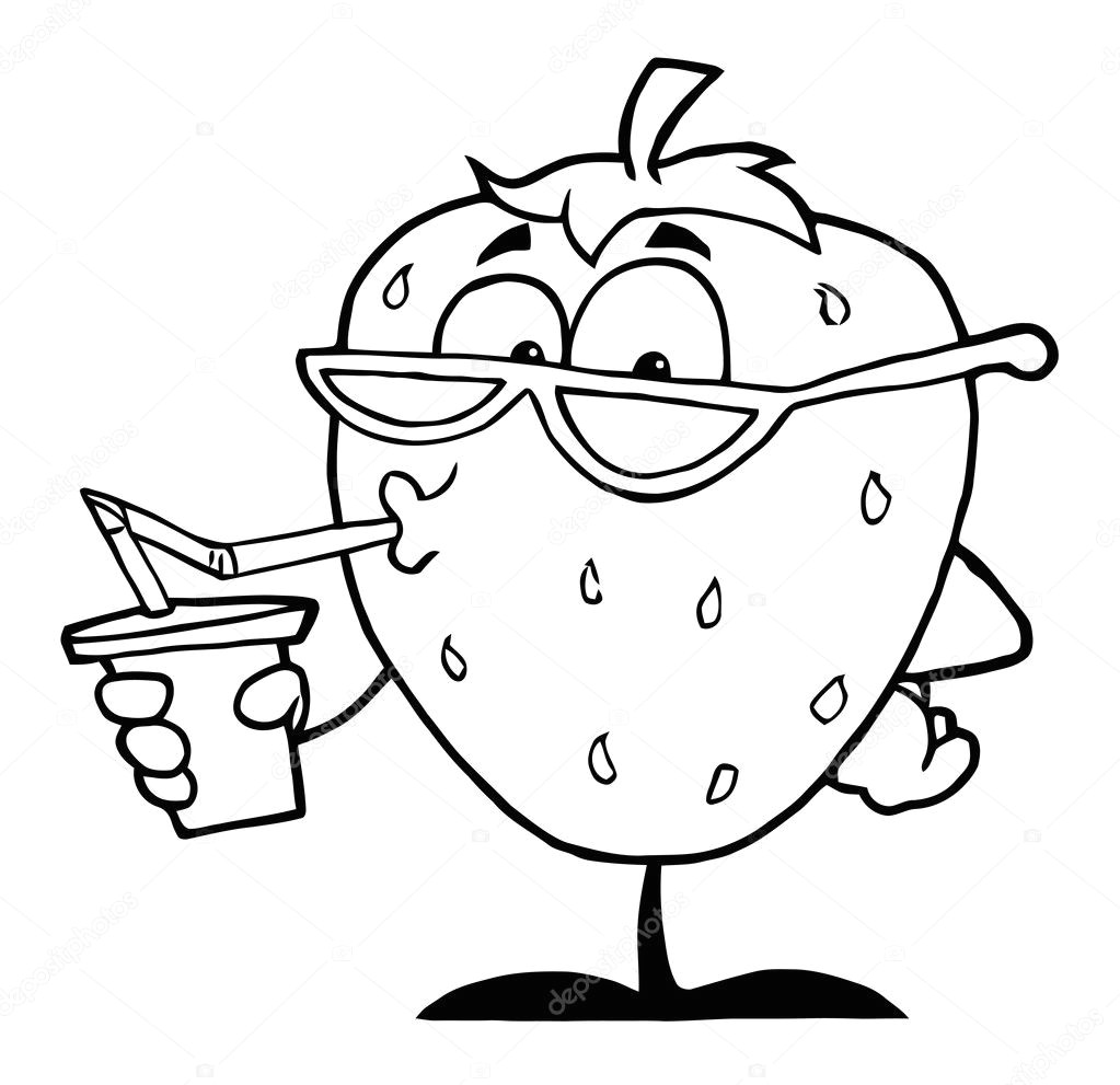 Drawing Cartoons Outline Outline Of A Strawberry Cartoon Character Juice Drink Stock Photo