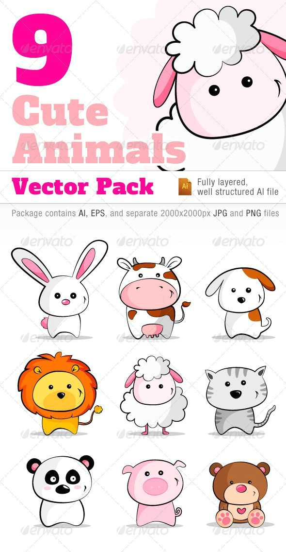 Drawing Cartoons Packs 9 Cute Animals Vector Pack Animals Characters Sheep