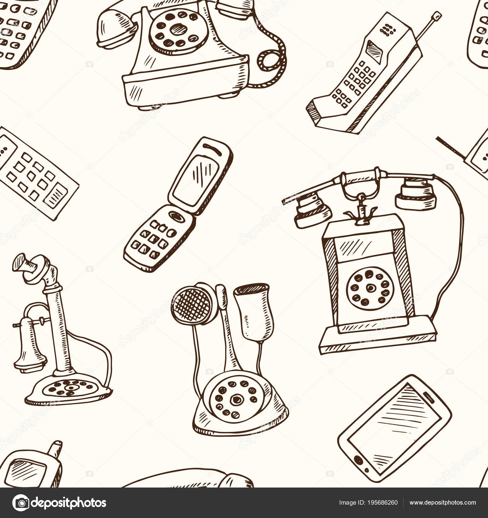 Drawing Cartoons Packs History Of Phones Hand Drawn Doodle Seamless Pattern Sketches