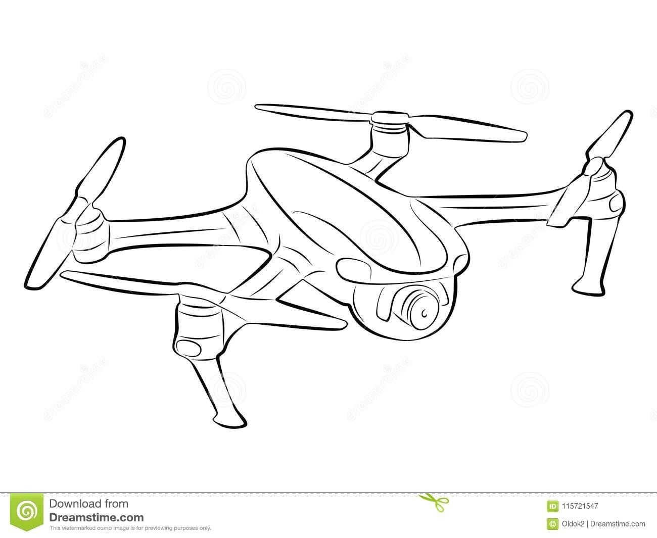 Drawing Cartoons Packs Illustration Of A Drone Flying Vector Draw Stock Vector