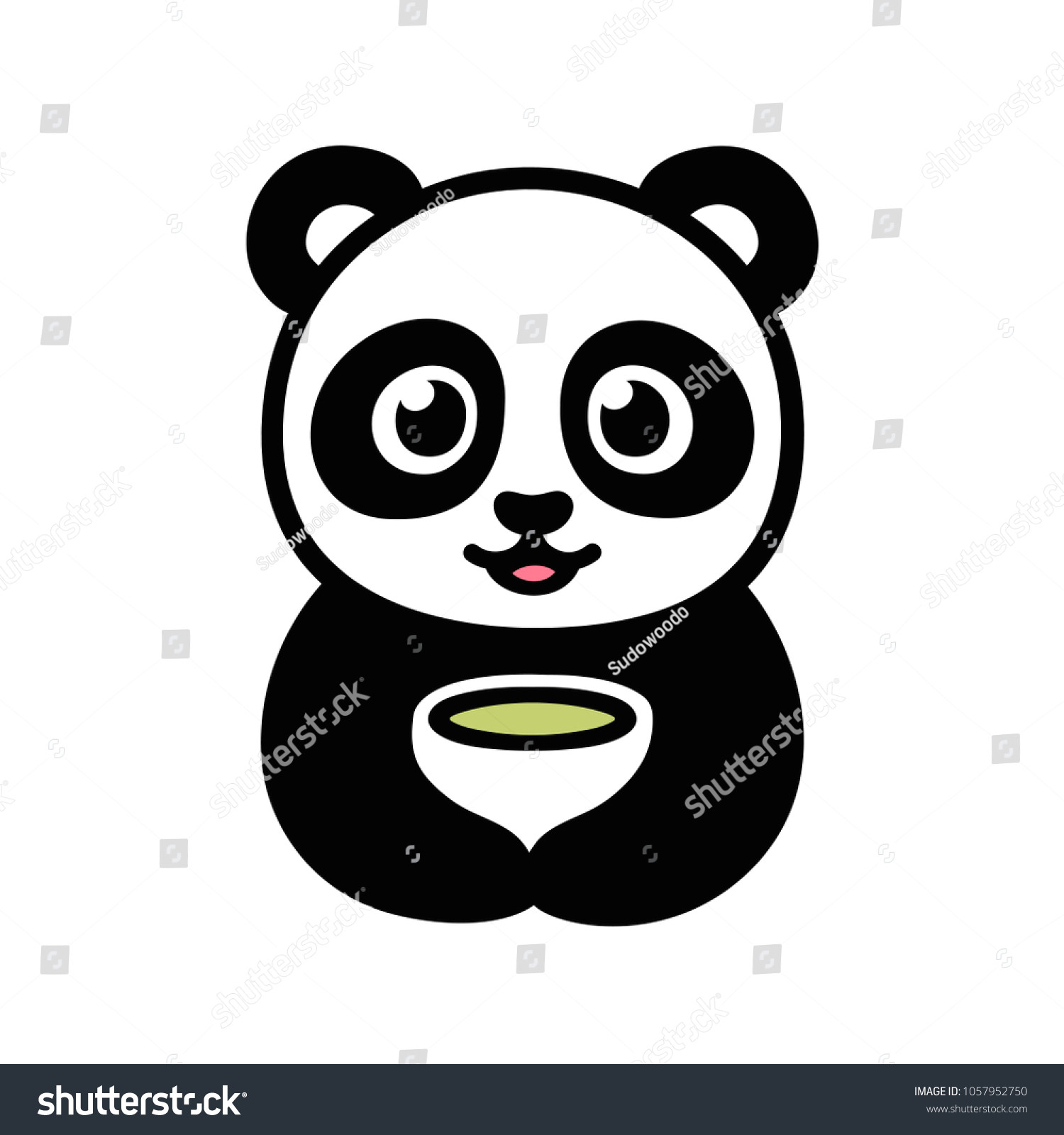 Drawing Cartoons Panda Cute Cartoon Panda Cup Green Tea Stock Vektorgrafik Lizenzfrei