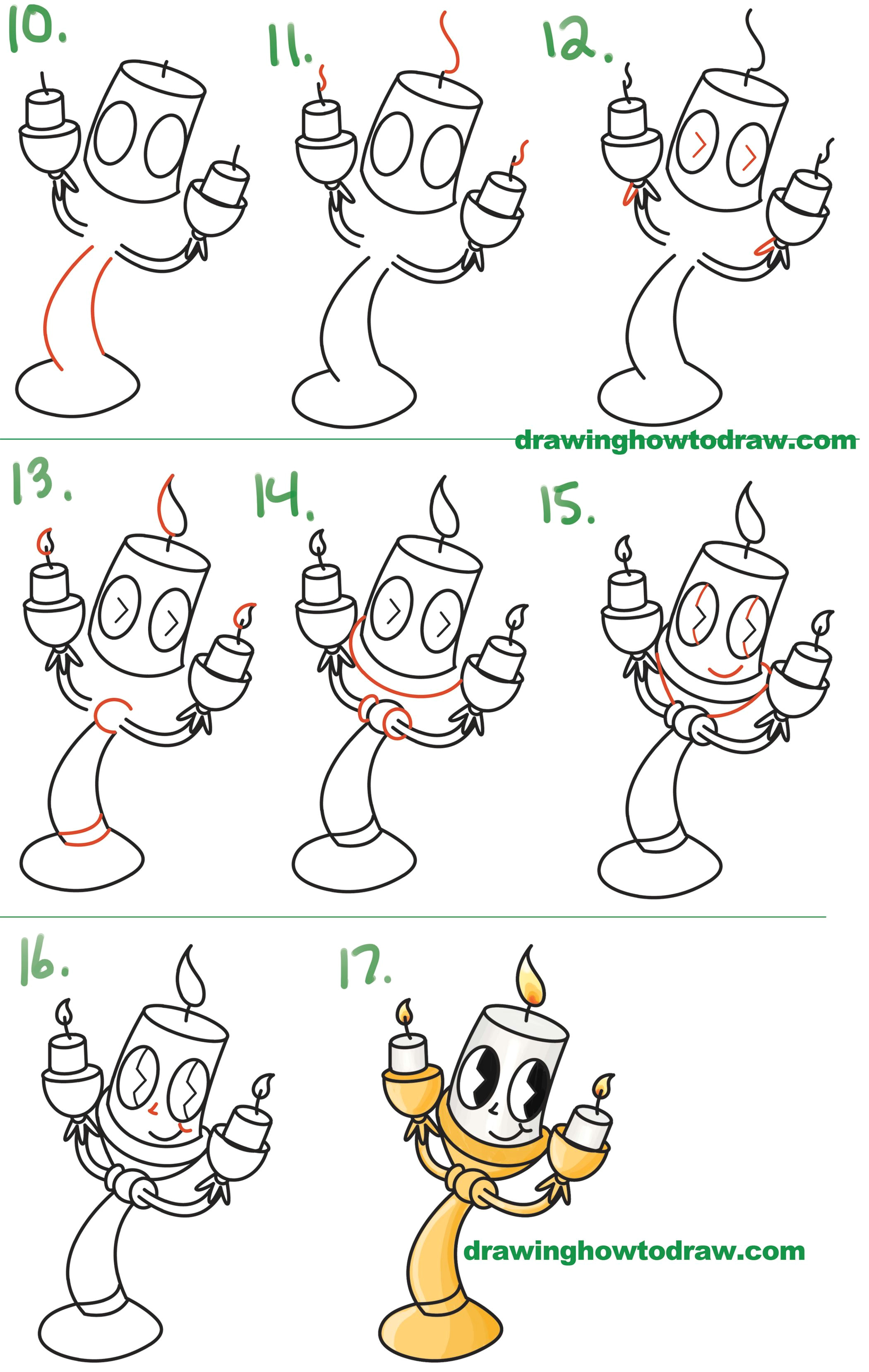 Drawing Cartoons Tutorials for Beginners How to Draw Lumiere Cute Kawaii Chibi From Beauty and the Beast