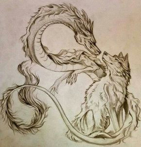 Drawing Chinese Dragons Tattoo Idea Of Wolf and Dragon Chinese Dragon together Design Ink